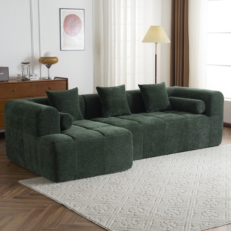 101.2" Chenille Sectional Sofa Full Compressed Sofa Modular Sofa Couch with 2 Side Pockets, Free Combined Sofa