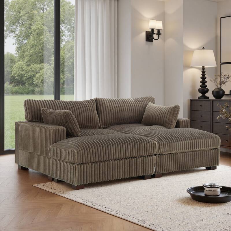 Plush Cloud Couch Modular Sectional Sofa with Ottoman - Light Brown-4-Piece - Symmetrical