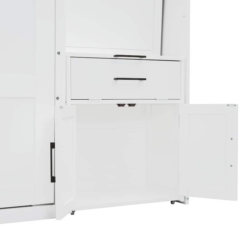 Twin Size Murphy Wall Bed with Closet, Drawers, and Desk, Space-Saving Storage Solution