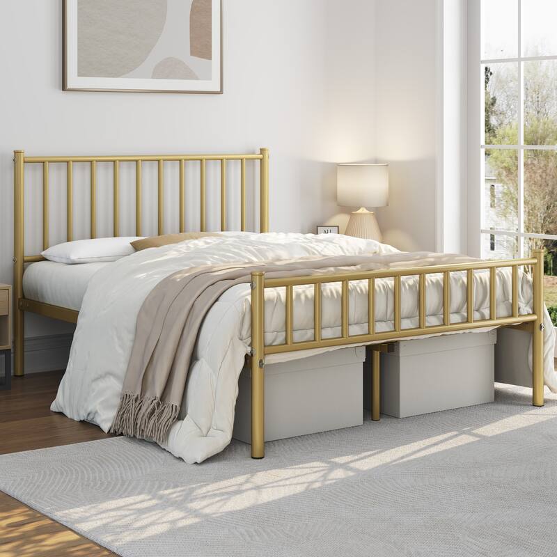 Yaheetech Minimalist Metal Platform Bed Frame with Spindle Headboard and Footboard