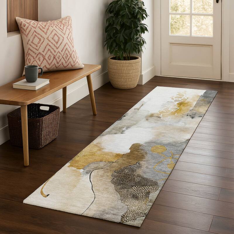 Premium Washable Super Soft Abstract Contemporary Mayfield Rug - Mocha - 2'3" x 7'6"
