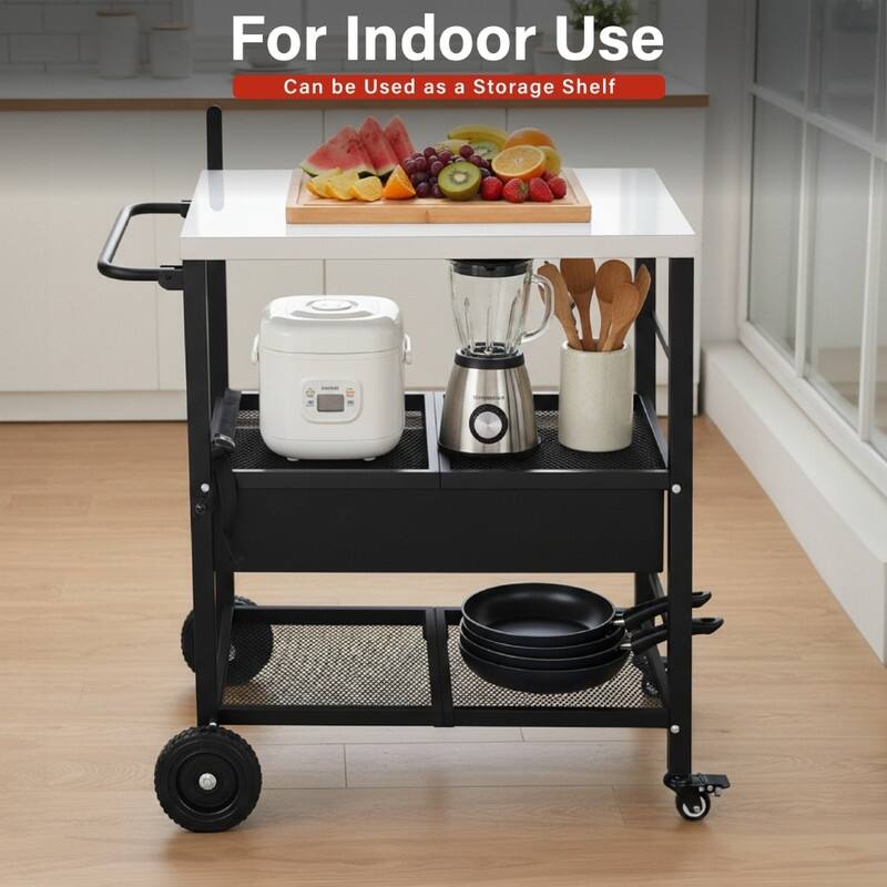 4-Wheel Foldable BBQ Cart Grill Station With Stainless Steel Top And Foldable Shelf - N/A