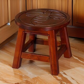 Sidi 11 Inch Step Stool Footrest, Wood Maple Leaf Print, Round, Dark Brown By Casagear Home