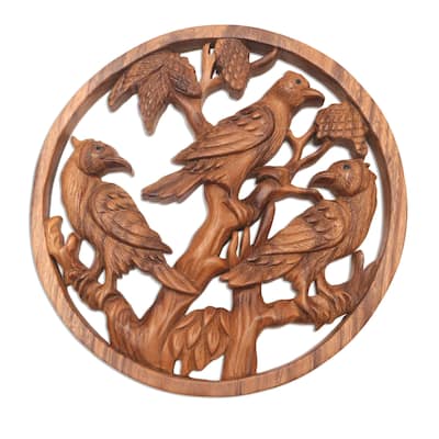 Novica Handmade Bird Habitat Wood Relief Panel
