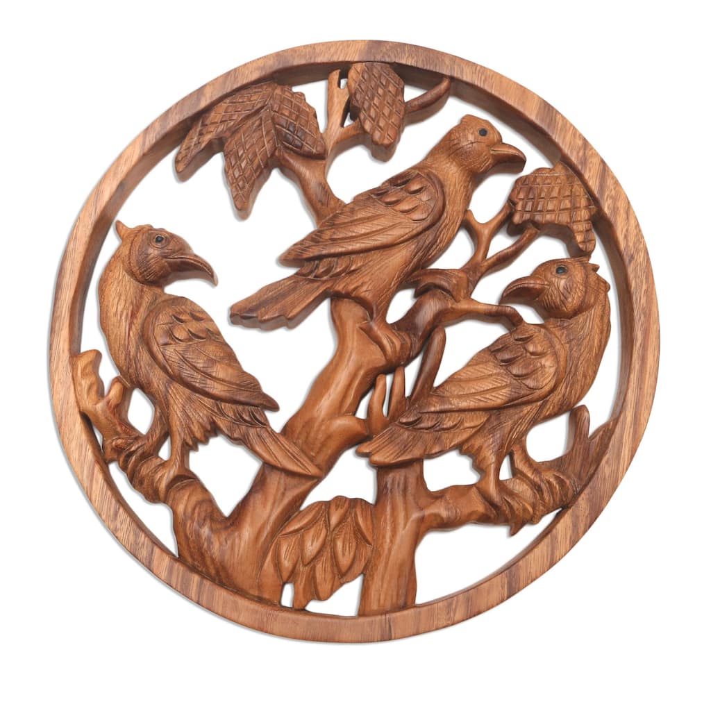 Novica Handmade Bird Habitat Wood Relief Panel