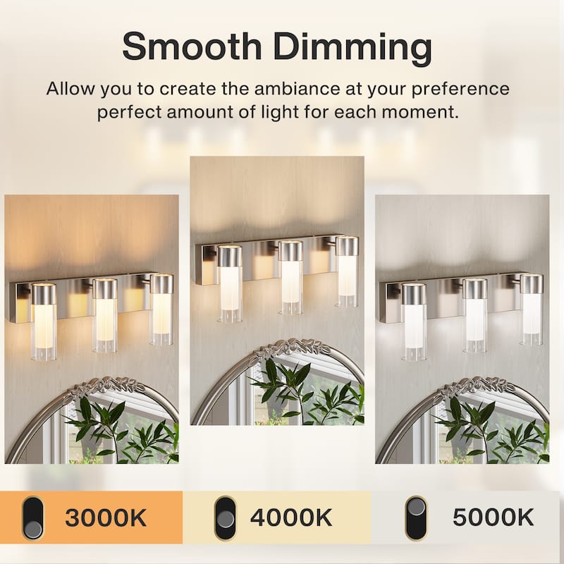 3-Light LED Bathroom Vanity Light Wall Sconces with Glass Shades