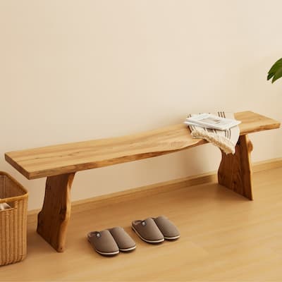 Rustic Live Edge Solid Elm Wood Dining Bench, Natural Finish - 63"