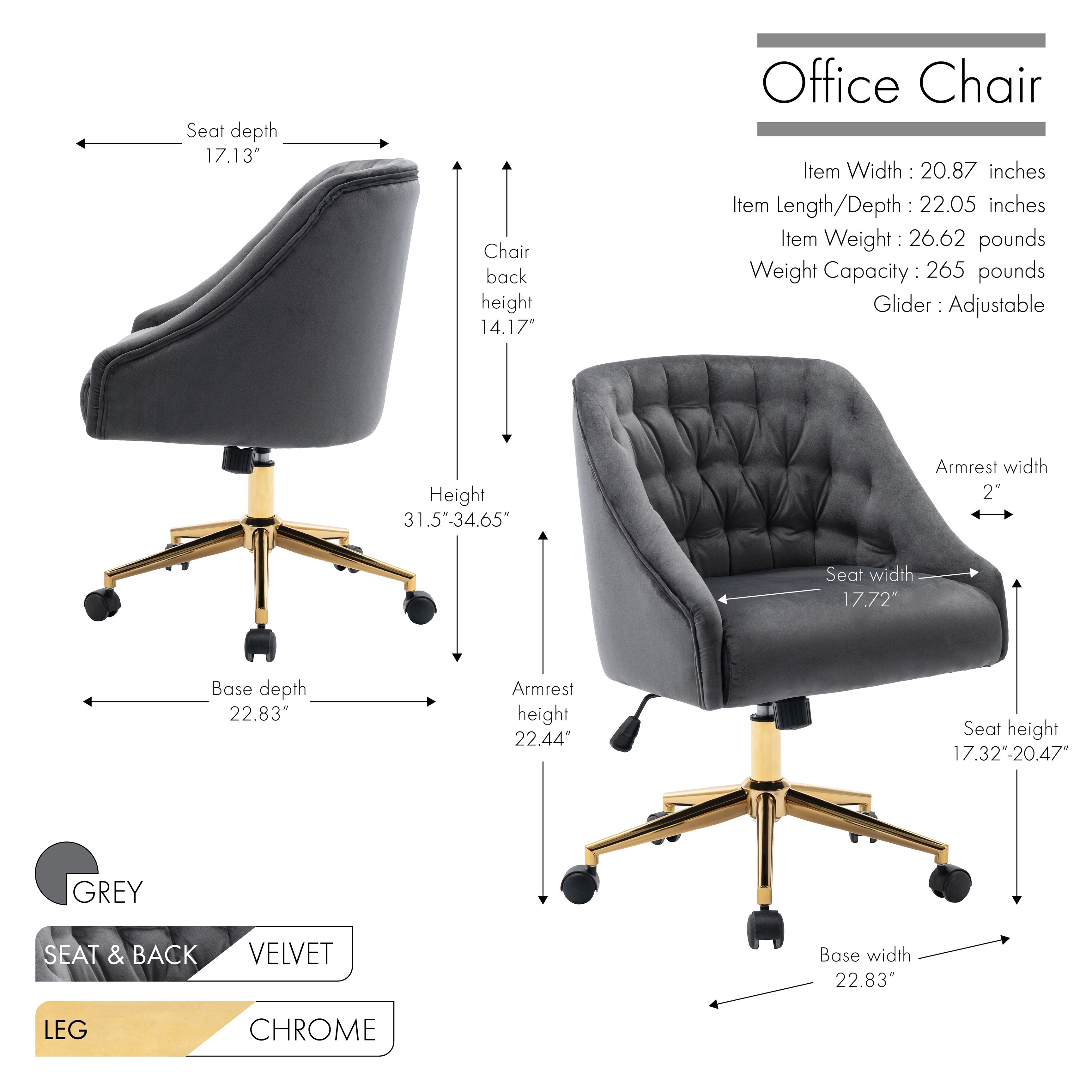 Deindekor velour raised best sale backrest office chair