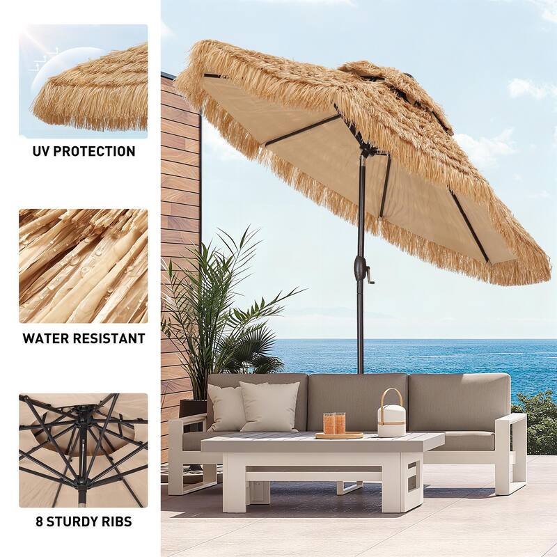 Ainfox 7.5/9 ft Hula Tiki Outdoor Umbrella, Thatched Beach Umbrella