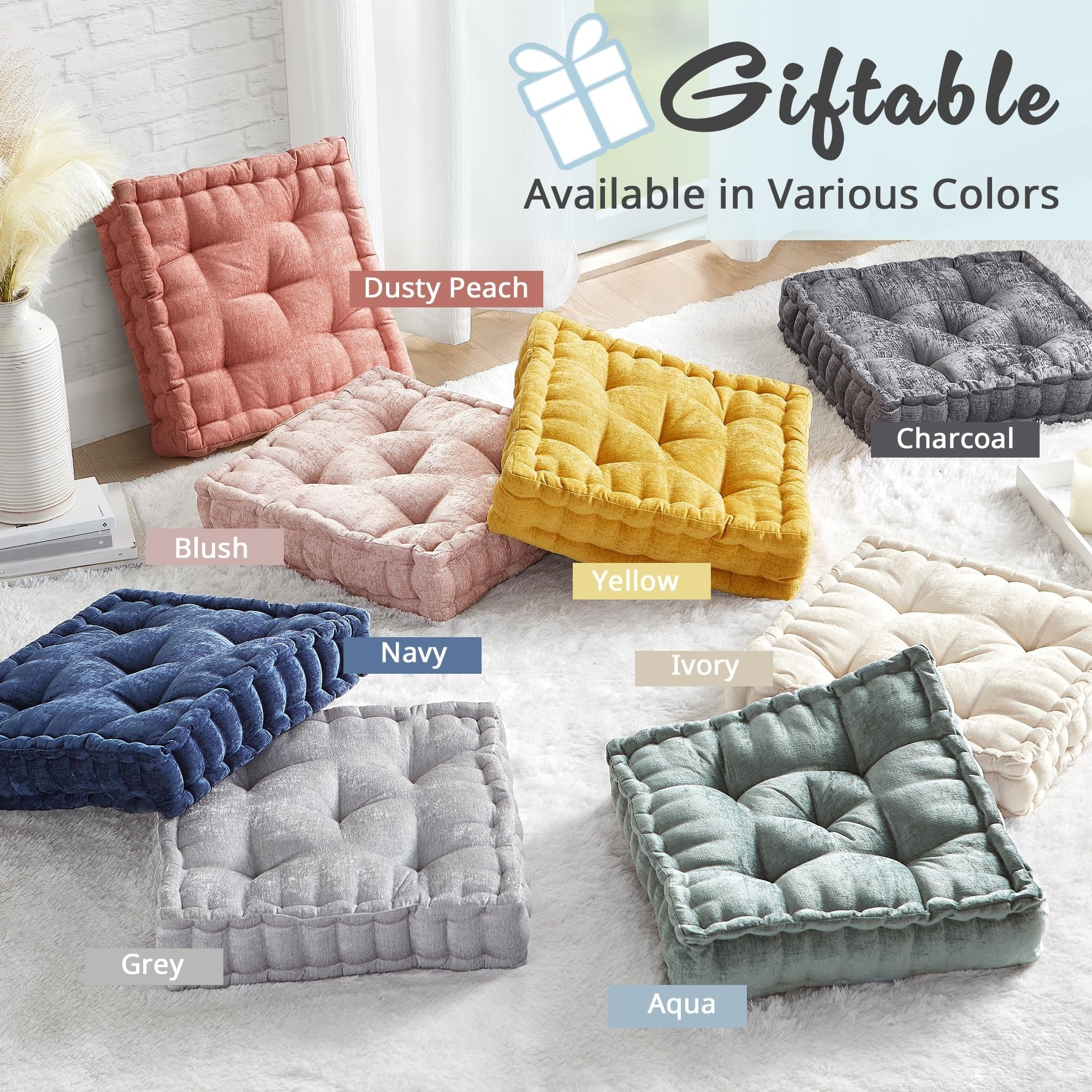 Intelligent Designs Azza Poly Chenille Square Floor Pillow Cushion