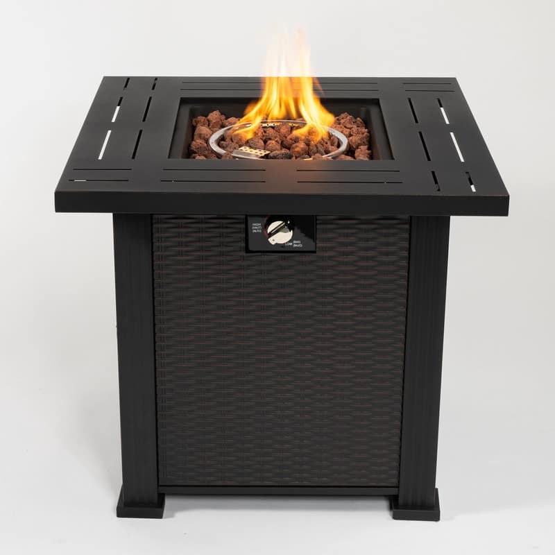 28" Propane Gas Fire Pit Table, 50000 BTU Square Steel Fire Pit