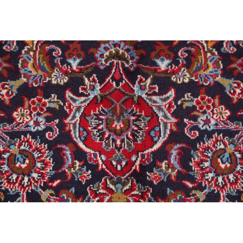 Hand Knotted Oriental 100% Wool Carpet Traditional Floral Navy Blue & Blues Mashad Area Rug - 12' 7'' X 9' 7''