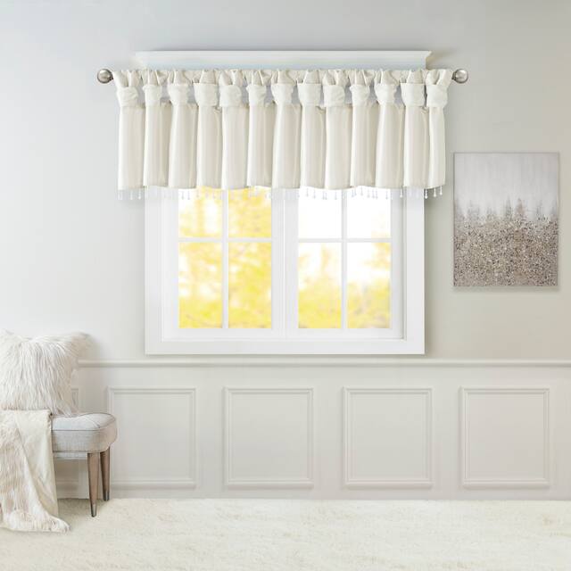 Madison Park Natalie Lightweight Faux Silk Valance with Beads - 50x26" - White