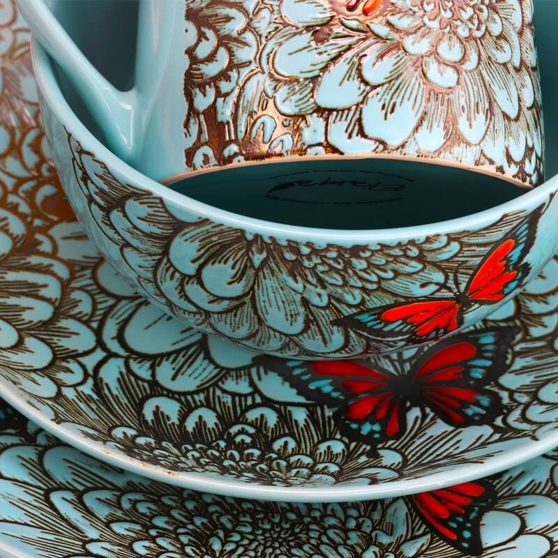 Elama Flower Garden 16 Piece Stoneware Dinnerware Set