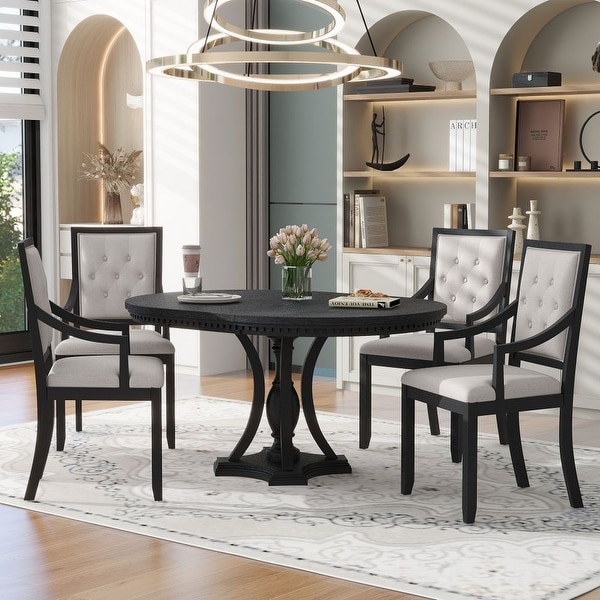 5 piece Dining Set Extendable Round Table and 4 Chairs for Kitchen Dining Room On Sale Bed Bath Beyond 39301349