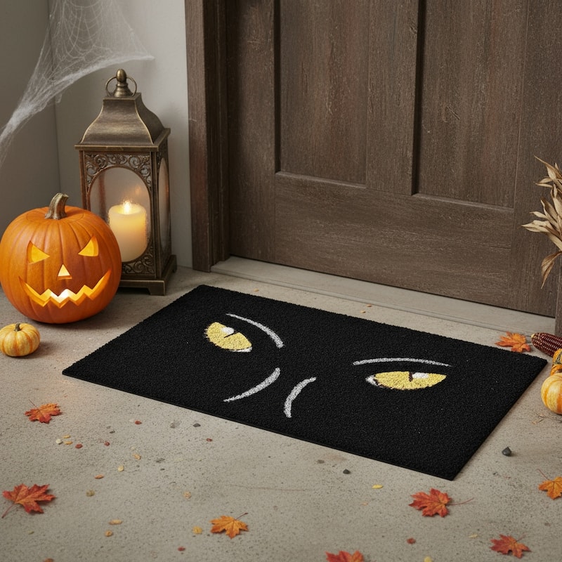 HomeRoots 17" X 29" Black And White Spooky Eyes Halloween Outdoor Coir Door Mat - 17.00' X '29.00 - 17.00' X '29.00