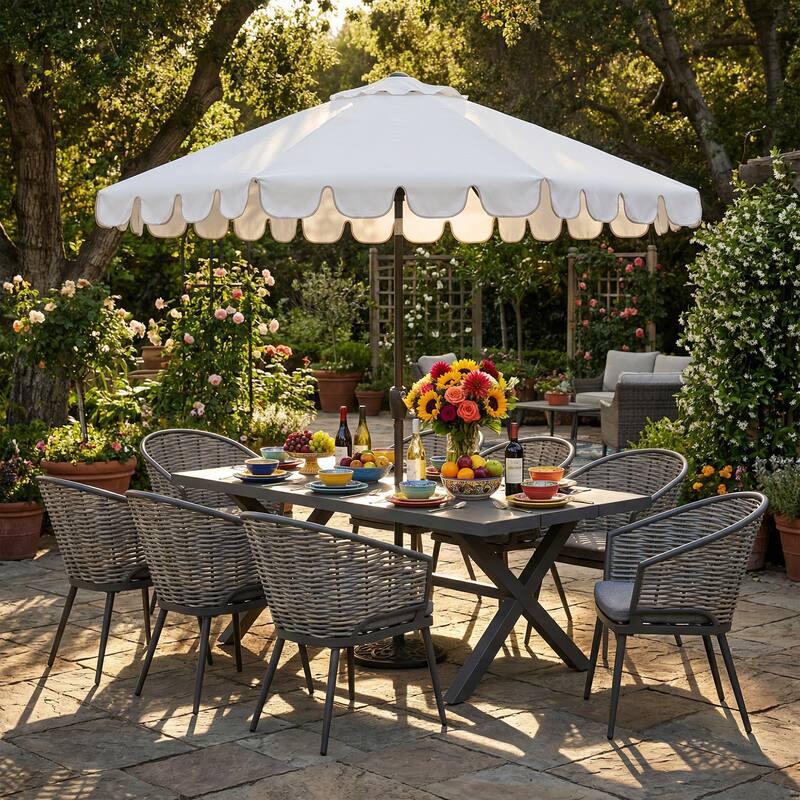 9-Piece Aluminum Outdoor Dining Set with PE Rattan Chairs