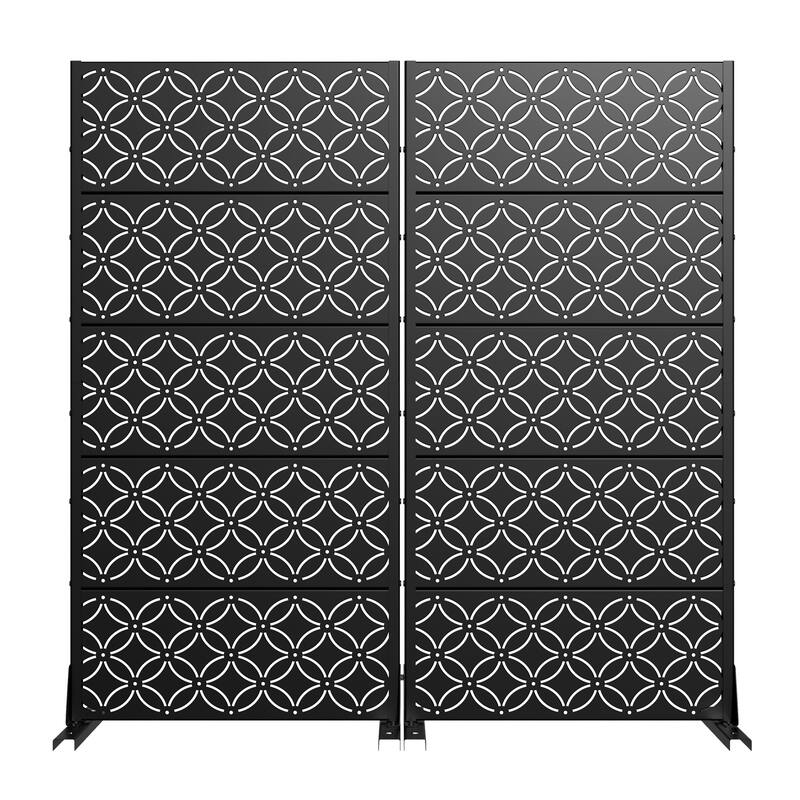 Privacy Metal Screen Fence Panel Horizontal Stripe Pattern Set of 2