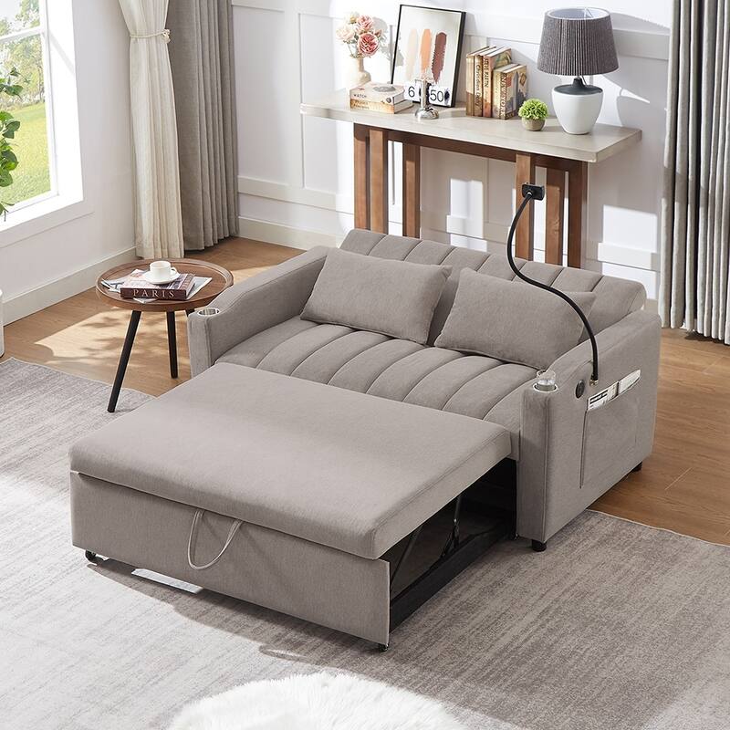 55.9" Sleeper Loveseat with Tech Set,USB,Cup and Phone Holder Included