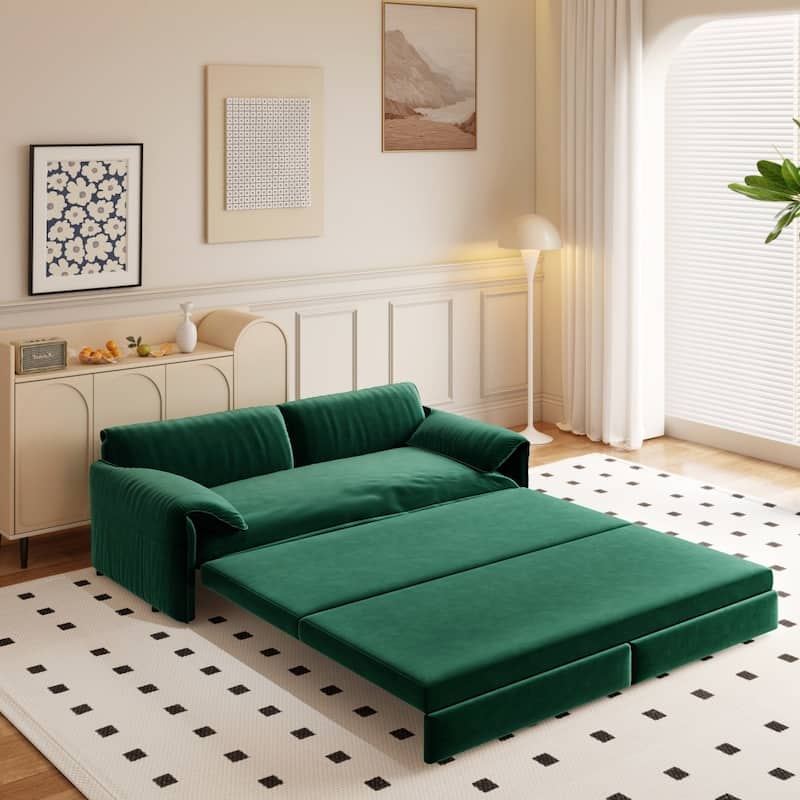 66" Queen Pull Out 3-in-1 Convertible Sleeper Sofa with Side Storage