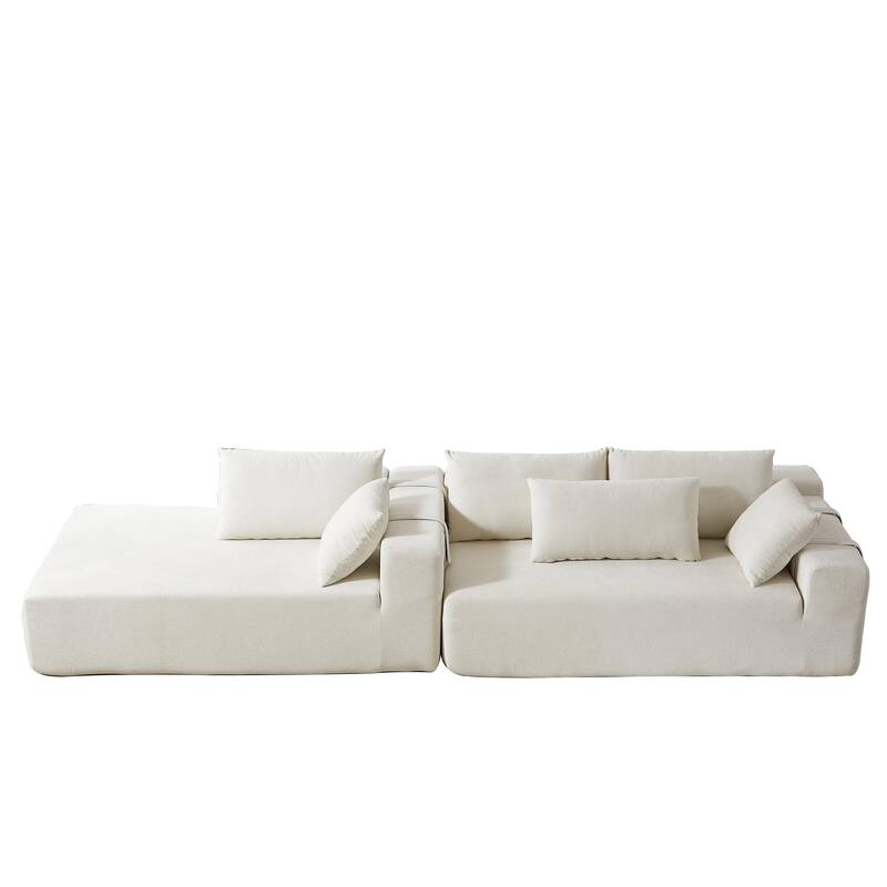 Corduroy Fabric 3-Seater Cloud Couch with 2 Movable Footrest,U Shaped Couch Set,Upholstered Deep Seat 2-Seat with 3 cushions