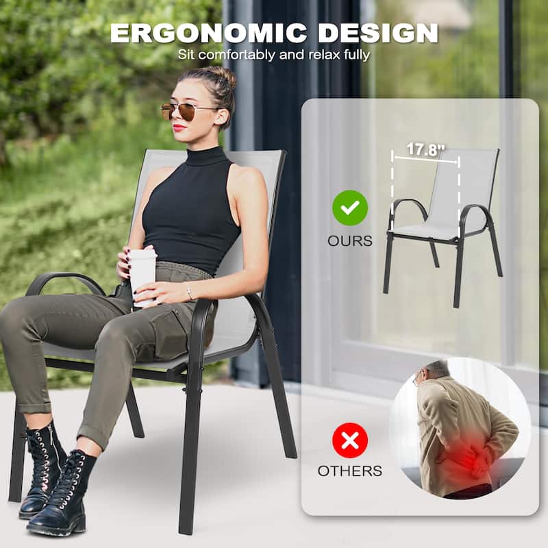 5-Piece Outdoor Dining Set, Textilene Stackable Chairs ang Square Table with Umbrella Hole