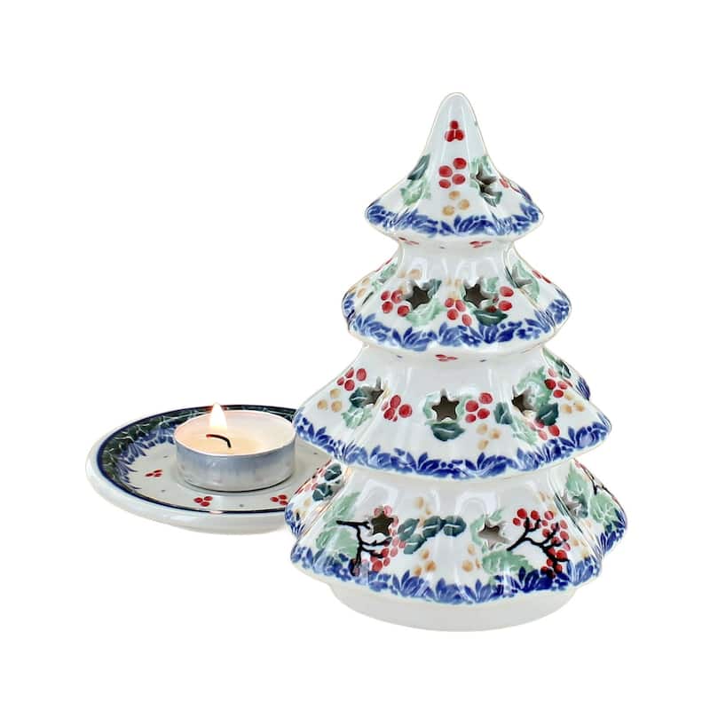 Blue Rose Polish Pottery 512 Ceramika Artystyczna Small Christmas Tree Luminary