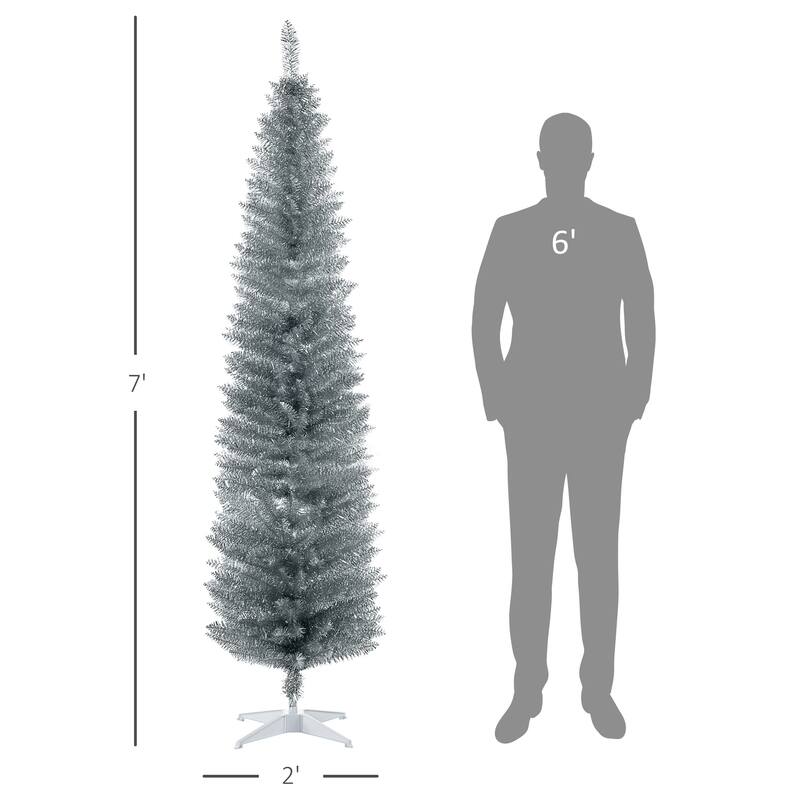 7FT Artificial Slim Pencil Christmas Tree with 499 Realistic Branch Tips & Plastic Stand
