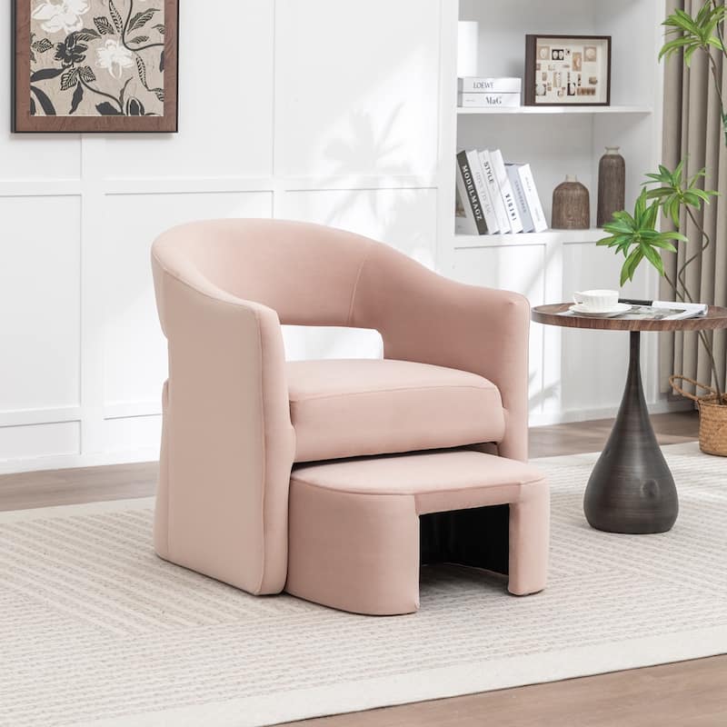 SEYNAR Modern Glam Velvet Accent Armchair Open Back with Ottoman - Pink