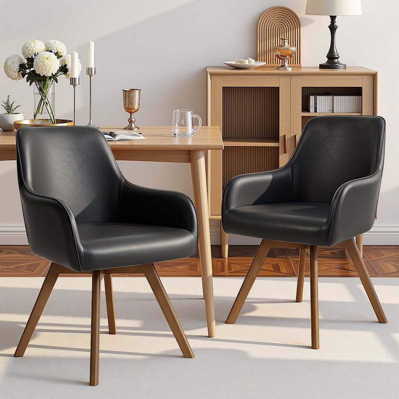 Swivel Upholstered Dining Chair Set of 2 Armchair with Beech Wood Legs - 33.3" H x 23.2" W x 22.4" D