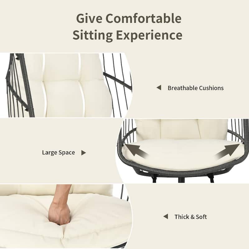 Gymax Hanging Hammock Egg Chair Patio Rattan Swing Chair w/ Stand &