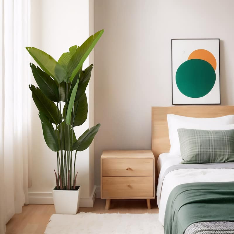 Artificial Bird of Paradise Plant, 5.2ft Tall Faux Tropical Palm Tree in Pot for Indoor or Outdoor Home, 2pcs/set