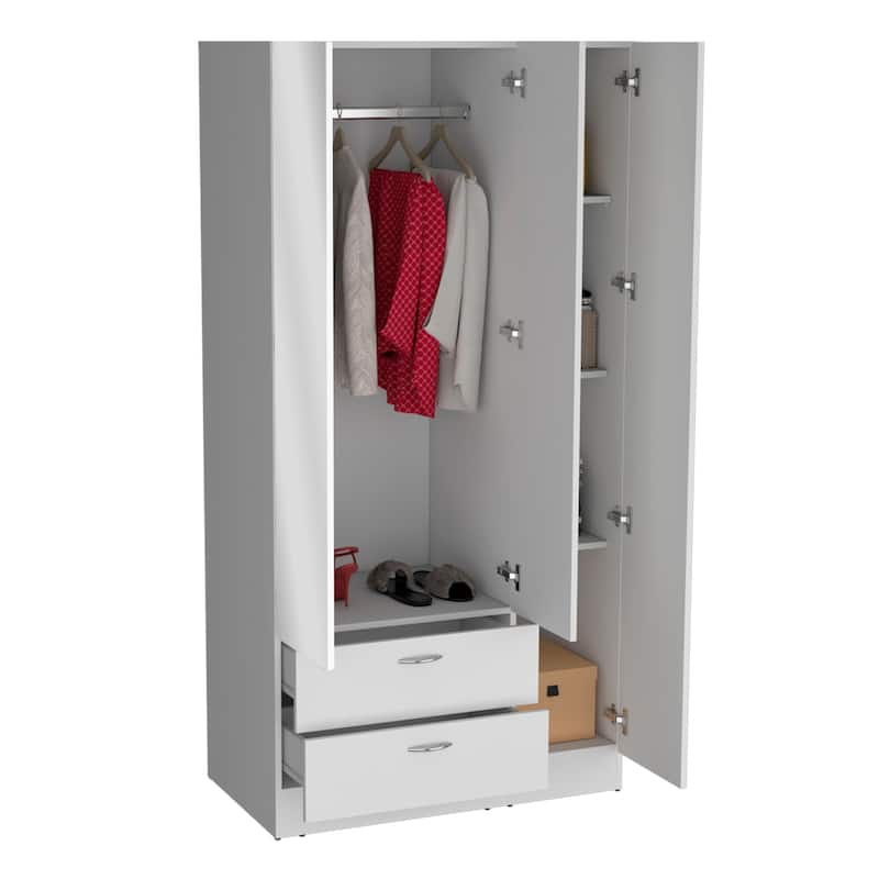 Riverside 3 Door Mirrored Armoire with Two Drawers, Four Shelves - N/A