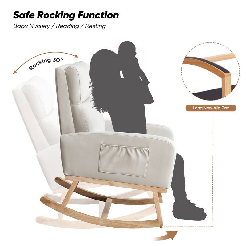 HOMYKA 28" Wide Rocking Chair for Nursery with Solid Wood Leg