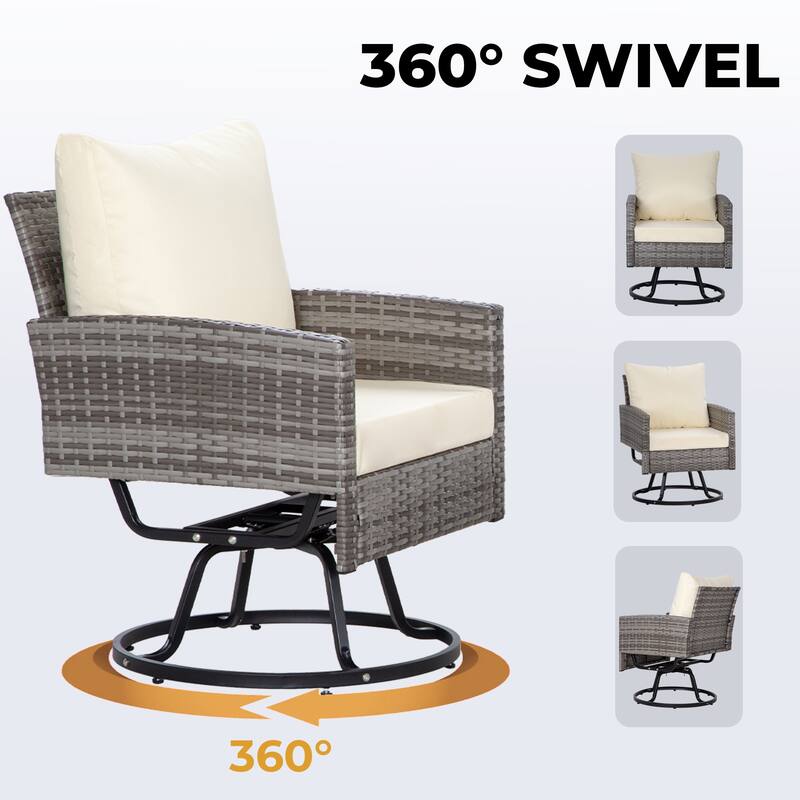 3-Piece Wicker Patio Furniture Set, Rattan Swivel Chairs with Coffee Table, Outdoor Seating for Porch, Balcony, or Garden