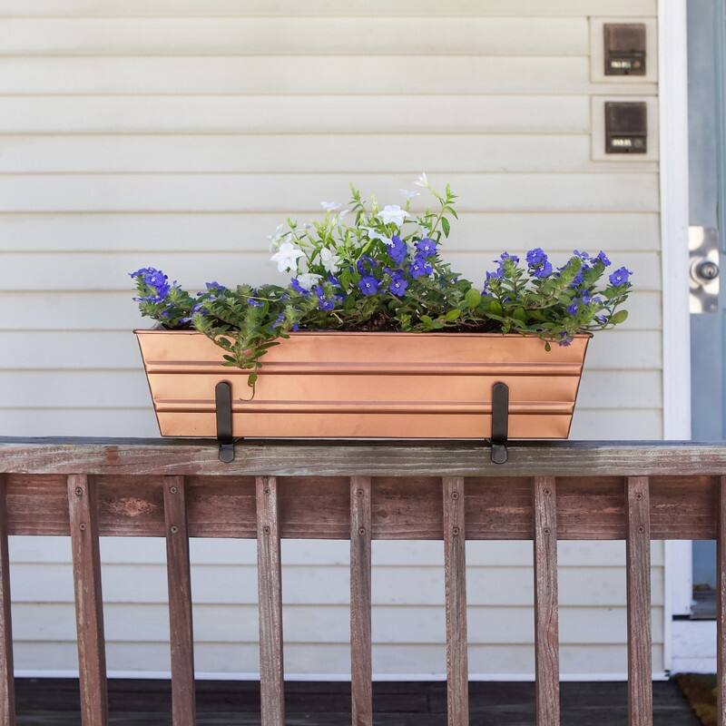 Achla Designs Small Galvanized Steel Flower Box Planter With Brackets for 2 x 4 Railings, 22 Inch Wide