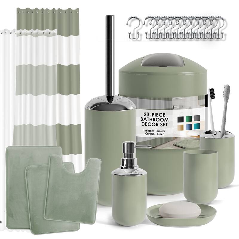 Clara Clark 23 Piece Complete Bathroom Accessories Kit With Shower Curtain and Rug Set