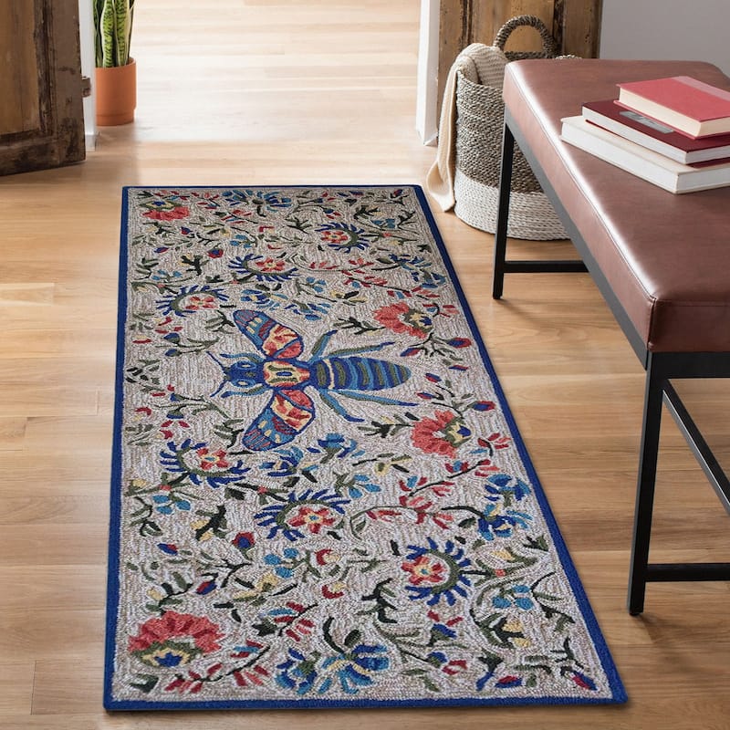 Liora Manne Frontporch Flora Bee Indoor/Outdoor Rug - 2' x 5' - Multi/Natural