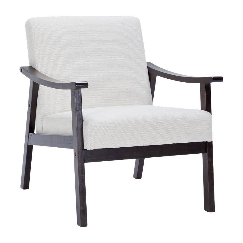 Medieval-inspired modern armchair with high back upholstered chair, solid wood legs