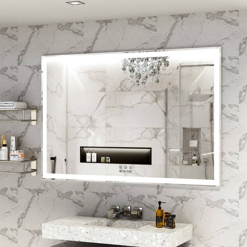60 in. W x 40 in. H Large Rectangular Framed Anti-Fog Wall Mounted LED Bathroom Vanity Mirror