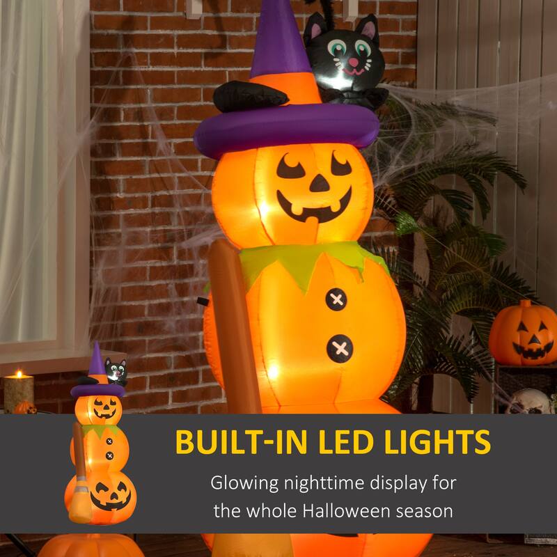 Outsunny 6' Light-Up Inflatable Pumpkin Halloween Decoration with Cute Black Cat