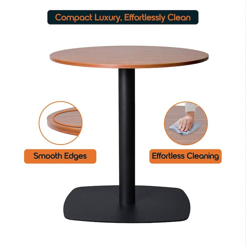 Vail Round Dining Table with 27 in. MDF Tabletop in Black Stainless Steel Square Base Accent Kitchen Table