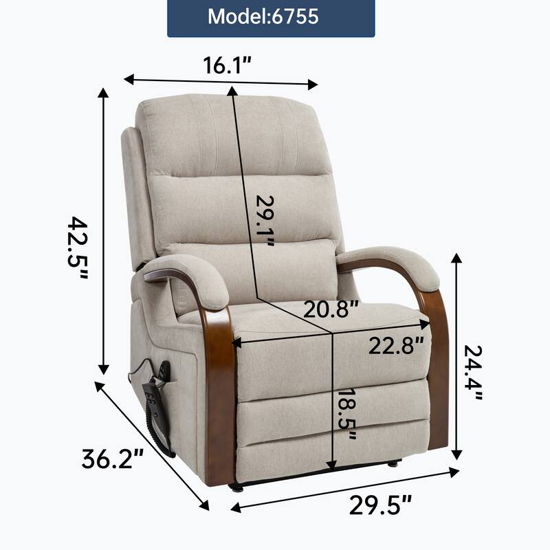 Roomfitters Dual Motor Power Lift Recliner, Infinite Position Massage Chair with Solid Wood Armrests, Chenille