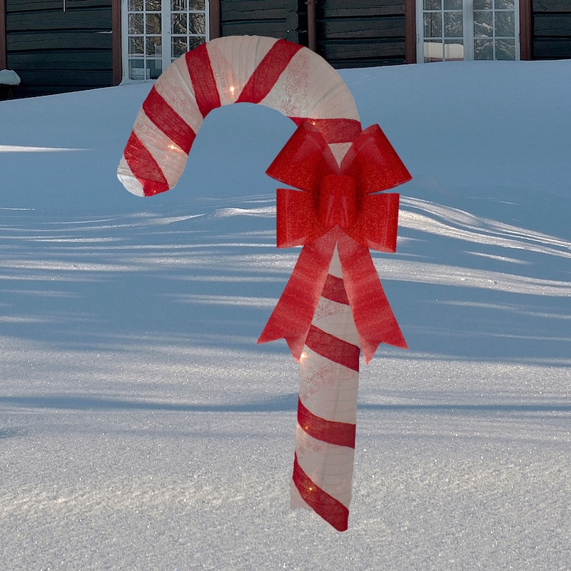 96" Pre-Lit Striped Glitter Candy Cane with Bow Christmas Outdoor Commercial Decoration