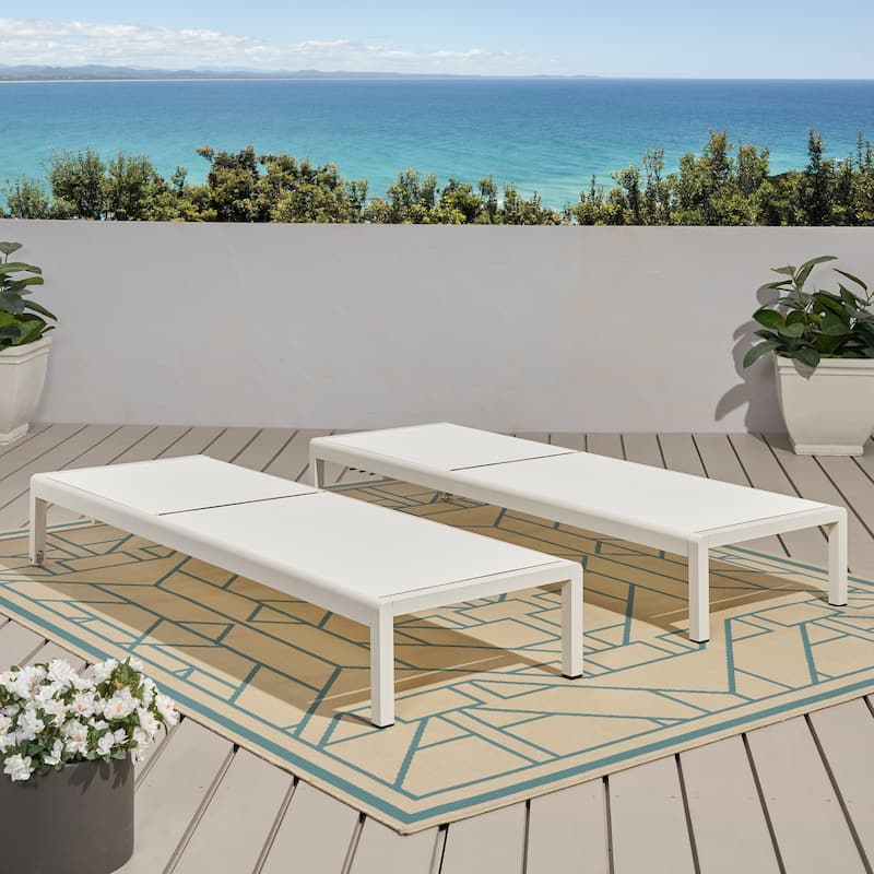 Outdoor 2 Pieces Aluminum Frame Chaise Lounge Chair Set, Adjustable Backrest Chair Patio Reclining Sunbathing Lounger