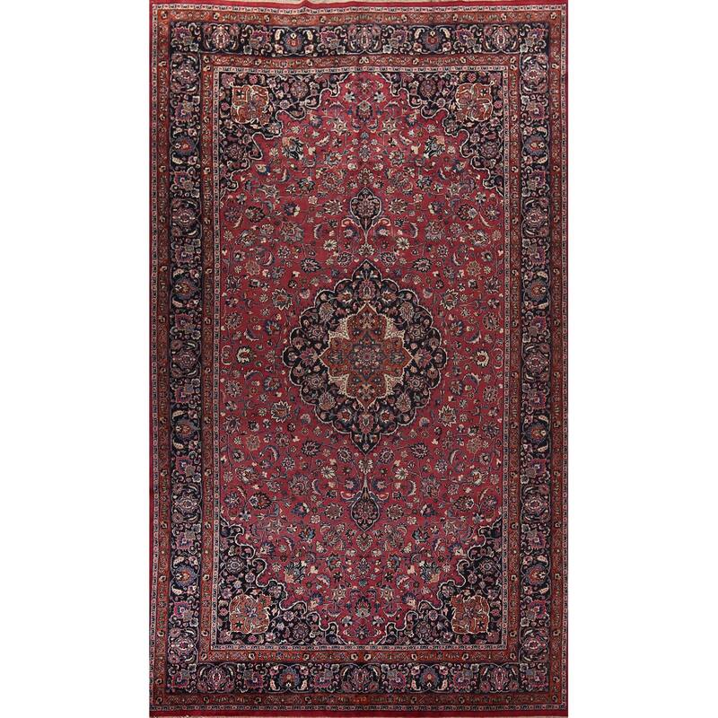 Traditional Mashad Persian Large Vintage Rug Handmade Wool Carpet - 10'0"x 16'6"
