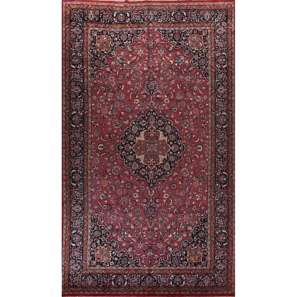 Traditional Mashad Persian Large Vintage Rug Handmade Wool Carpet - 10'0"x 16'6"