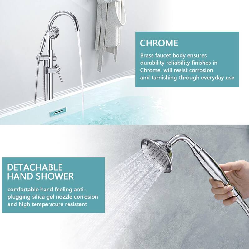 Vanityfair Floor Mount Freestanding Bathtub Faucet Tub Filler with Hand Shower