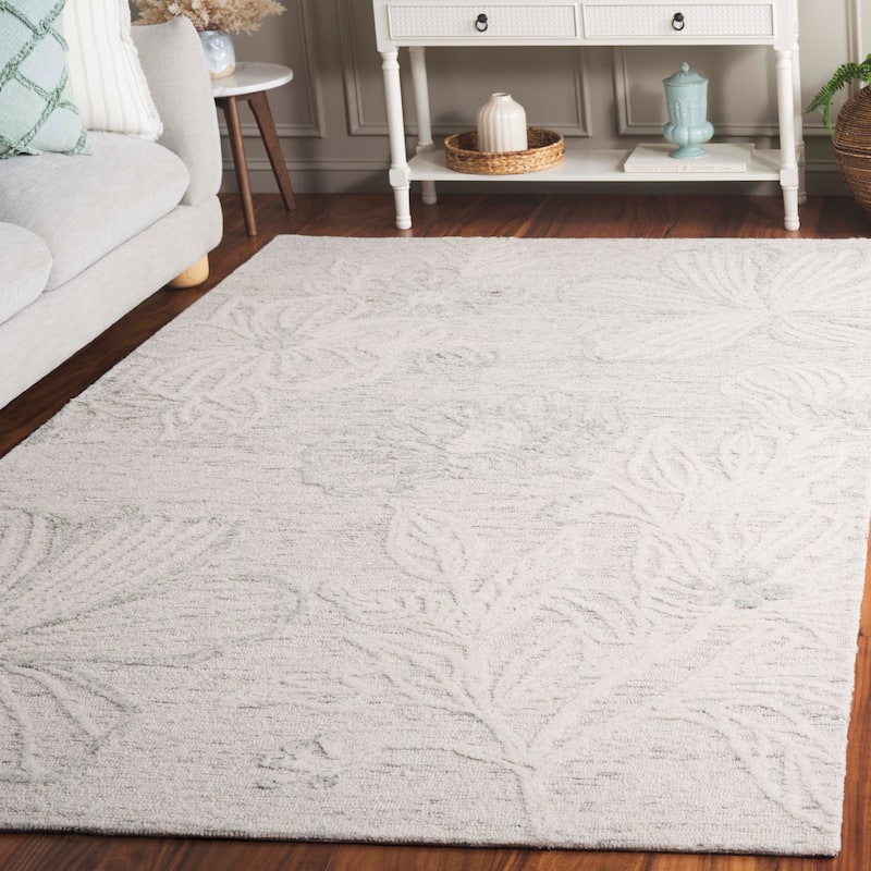 SAFAVIEH Handmade Jardin Rudolfine Floral Wool Rug - 8' x 10' - Light Grey/Ivory