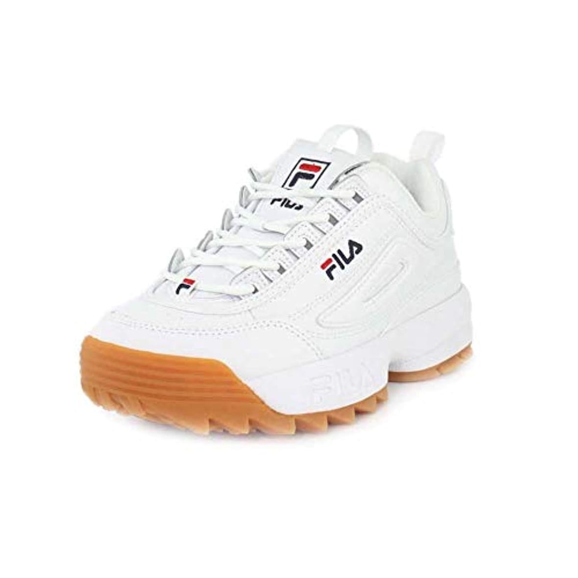 white fila with gum bottoms